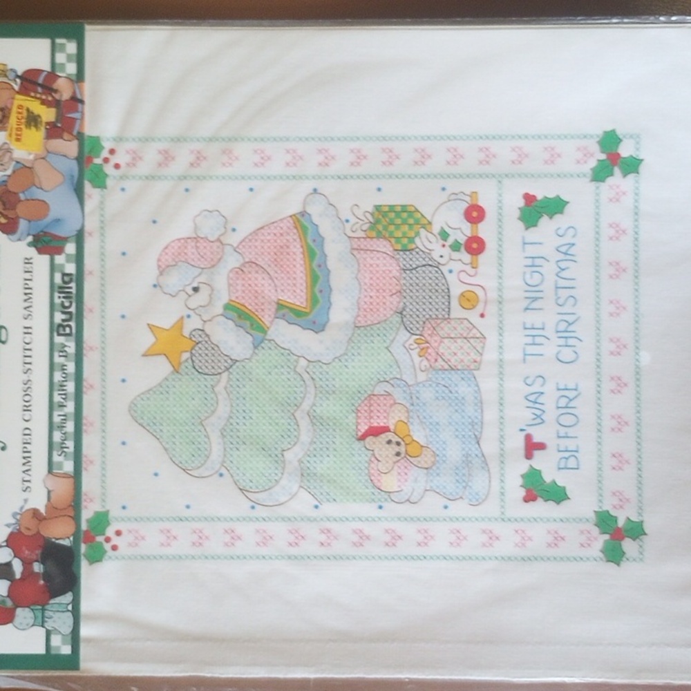 NWT 5 Bucilla Stamped Cross Stitch Christmas Sampler Kits. Santa, Bears, Rabbits - Picture 6 of 13